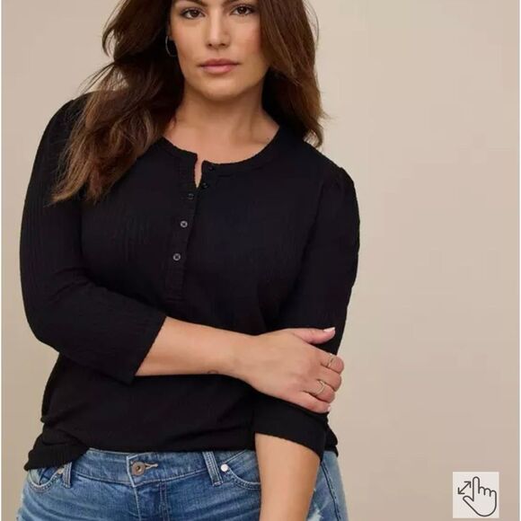 Torrid Women's Plus Size 4 Black 3/4 Sleeve Henley Button-Up Top - Picture 1 of 8
